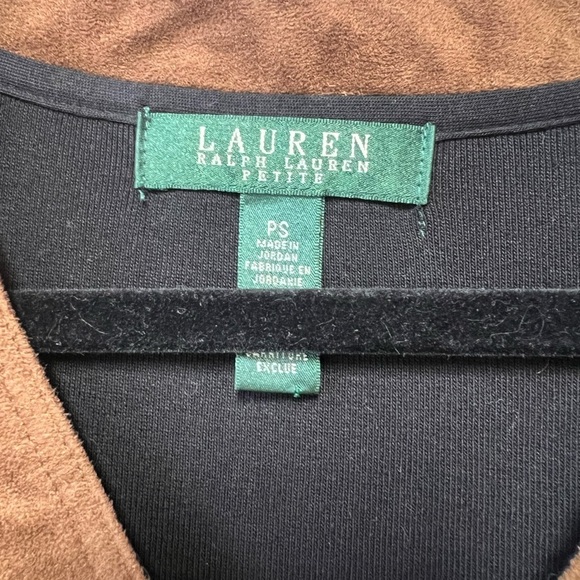 Ralph Lauren Black Dress w Suede Brown V-Neck and Belt. petite Small 100% cotton - Picture 2 of 6